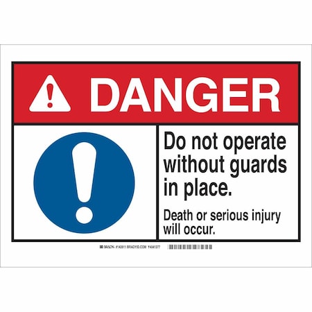 Brady Danger, Do Not Operate Without Guards In Place Death Or Serious Injury Will Occur, 5" W x 3-1/2" H 143911